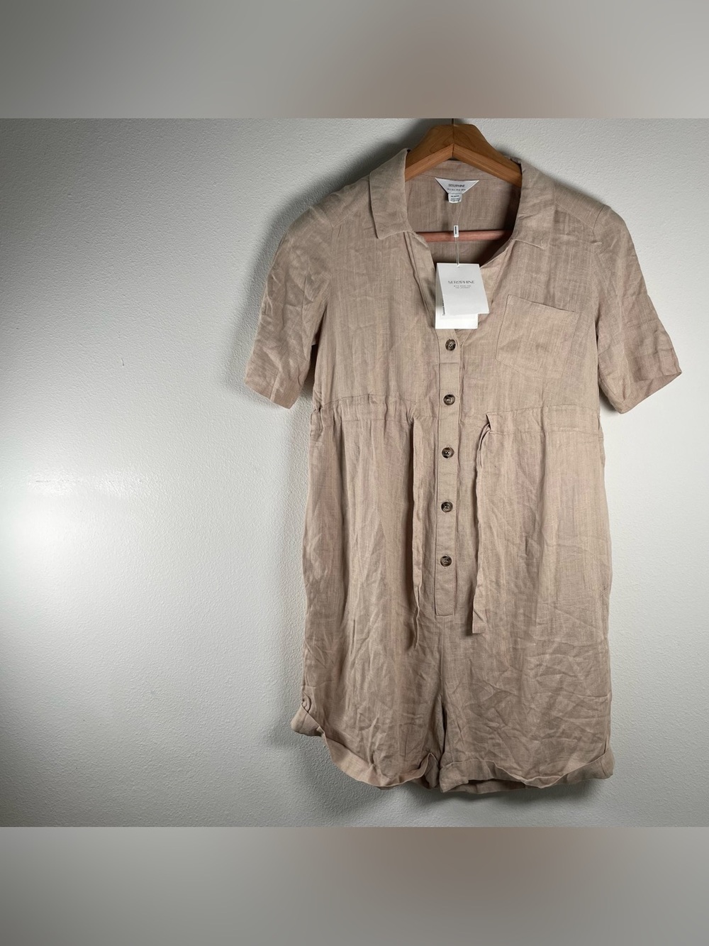 NEW Seraphine Maternity Nursing Romper Kerri Linen Blend Utility Sand US 4